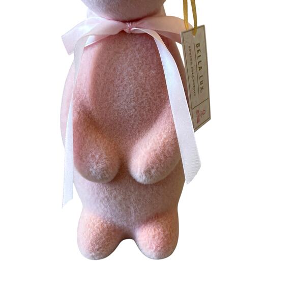 SPRING GATHERINGS 15in Pink Flocked Bunny With Faux Pearl Ears & Ribbon New - Picture 6 of 15